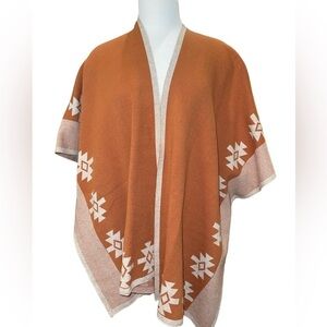 Warm & Cozy Women's Sweater Size M Rust Cream Kimono Style Open Front Southwest